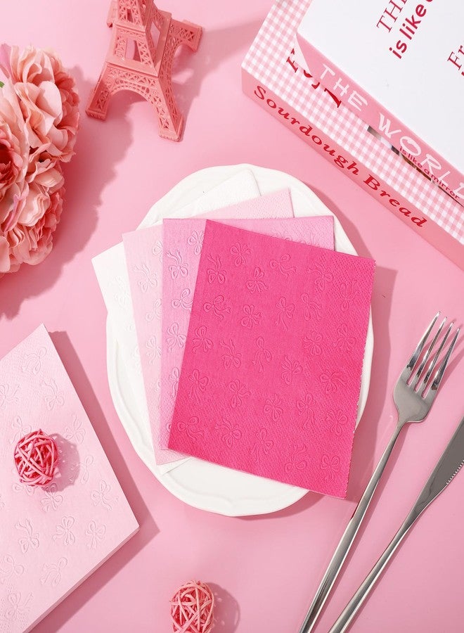 JarThenaAMCS 100Pcs Valentine Bow Pink Cocktail Napkins Coquette Cute Bow Embossed Napkin Pink Bow Theme Birthday Party Decorations for Bachelorette Birthday Supplie(4 Colors,3 Ply) - Image 3